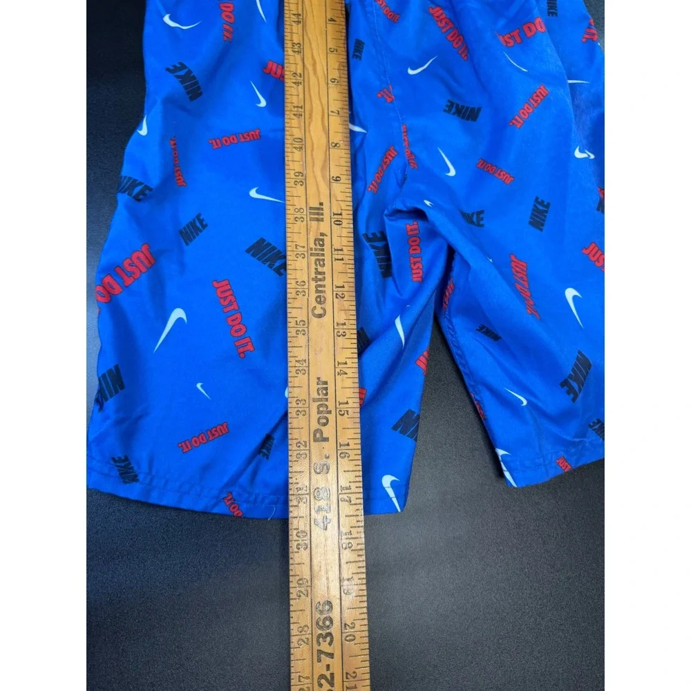 Nike Boys Blue Swoosh Logo Athletic Mesh Lined Swim Trunks Shorts Size Med J9
